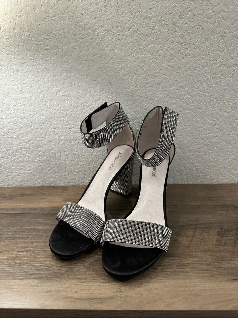 Jeffrey Campbell Silver/Black Rhinestone Block Heel Sandals Size 11